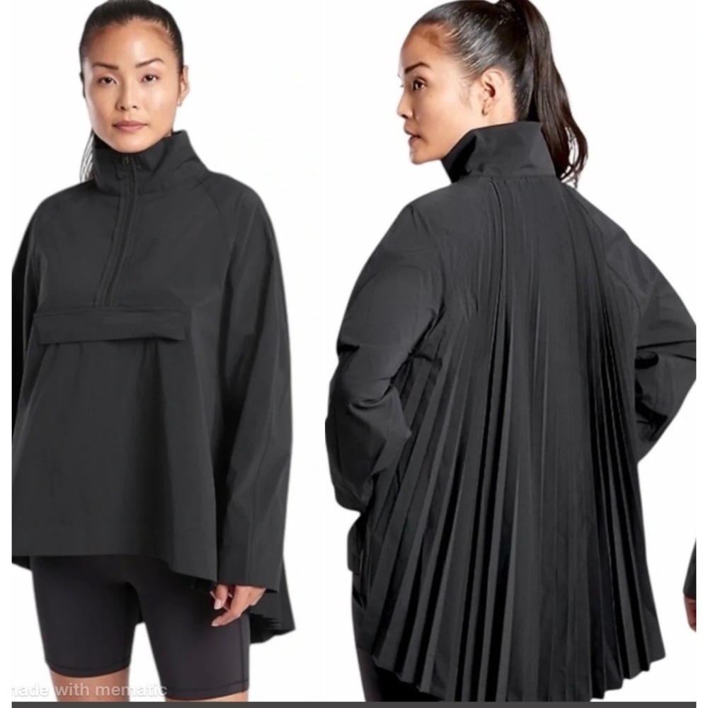 Athleta Sojourn Top Black Quarter Zip Pleated Back Pullover XL Shacket